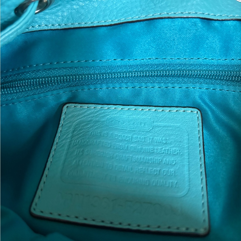 Coach Aqua Blue Leather Shoulder Bag - Picture 3 of 4